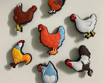 Hen Rooster Shoe Charms for Shoes, Bag Decoration, Cute Chicken Charms Accessories for Adults and Kids.