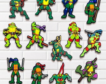 Green Turtle Warrior Shoe Charms Set – Colorful Cartoon-Style Shoe Accessories for Clogs, Shoes, Bracelets, Kids Gifts & Collectors