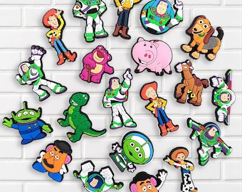 Cartoon Toy Character Shoe Charms, Space Ranger Cowboy Pig Dinosaur Alien Charms for Clogs, Shoes Bags, Cute Cartoon Shoe Accessories