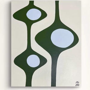 Original Abstract Art Mid Century Vintage Style Geometric Painting Canvas Retro