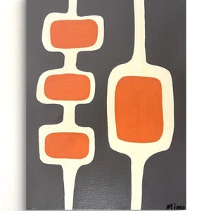 Original Abstract Art Mid Century Vintage Style Geometric Painting Canvas Retro