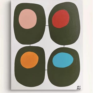 Original Abstract Art Mid Century Vintage Style Geometric Painting Canvas Retro