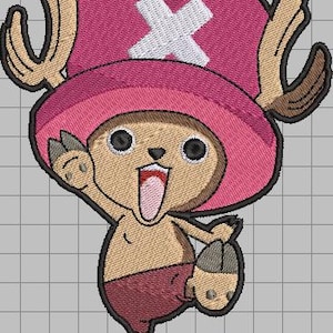 May include: An embroidered patch featuring a cartoon character with tan fur, a wide open mouth, and black eyes. The character wears a large pink hat with a white cross symbol and tan antlers on the sides. The character has dark red shorts and hooves.