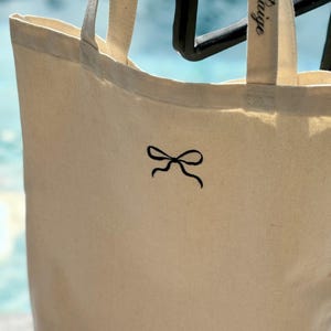 Custom Embroidered Canvas Tote Bag: Bow Detail, Personalized Strap
