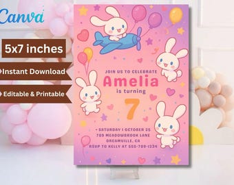 Invito di compleanno a tema gatto arcobaleno: Kitty and Friends Paw-ty (5 x 7 pollici, modello PDF)
