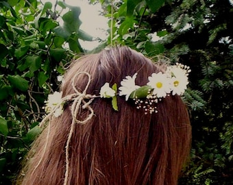 Daisy chain Flower Crown Easter halo Hippie Day Headband Best Seller music festival spring gift vow renewal 70s hair wreath boho wedding