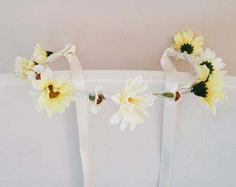 Groovy One Photo prop daisy flower crown yellow silk floral headband halo First Birthday baby 1st cake smash mini daisies halo Bridal