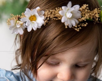 First Birthday baby headband Daisy Flower Crown groovy one 1st cake smash photo prop hair wreath children adult halo Bridal