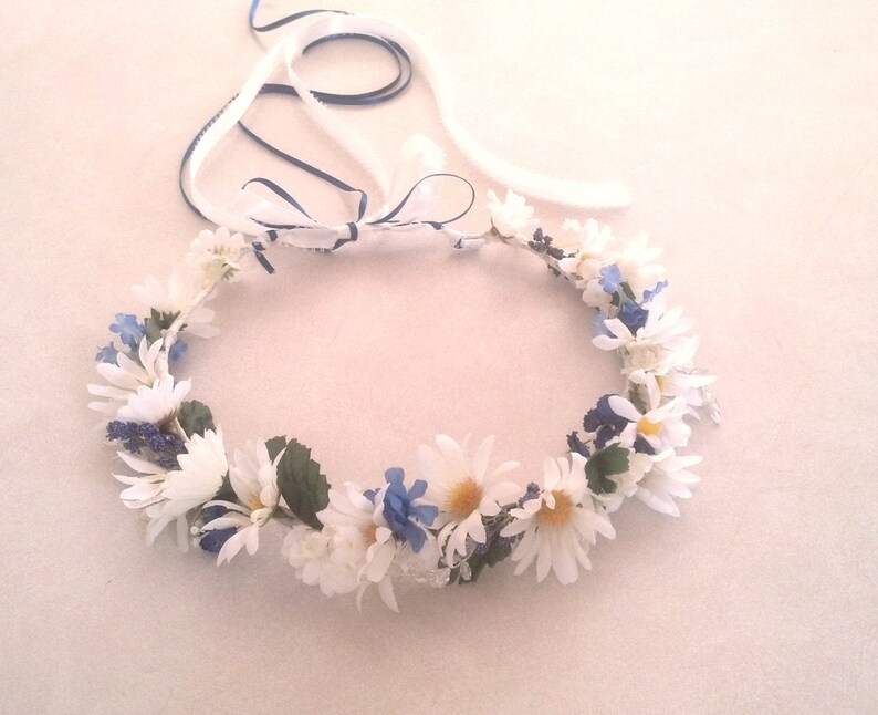 Daisy Chain Headband Blue Flower Crown Bridal Party Hair Etsy