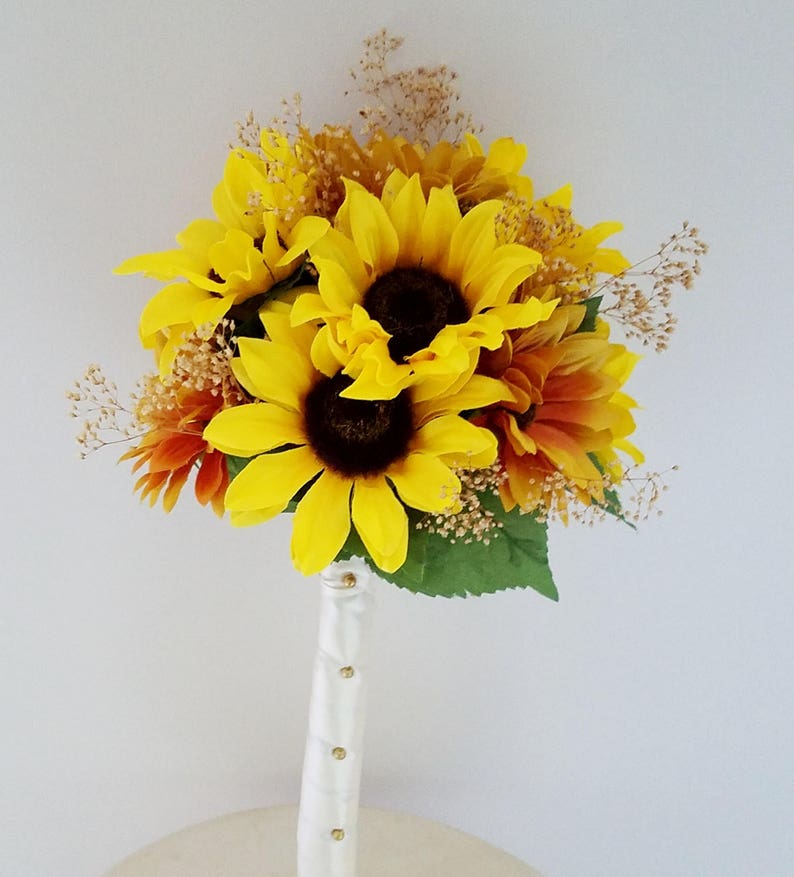 Silk Wedding Flowers Sunflower Bridal Bouquet Boutonniere 10 Etsy