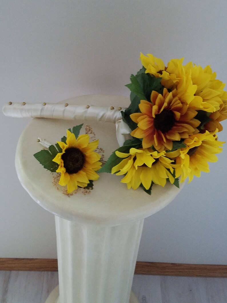 Silk Wedding Flowers Sunflower Bridal Bouquet Boutonniere 10 Etsy