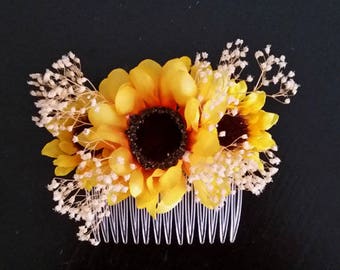 Sunflower comb hair adornment Wedding Bridal Headpiece farmhouse gift for her country western yellow baby shower accesories