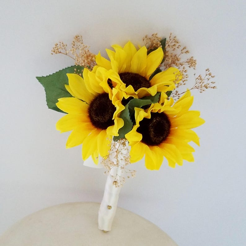 Silk Wedding Flowers Sunflower Bridal Bouquet Boutonniere 10 Etsy