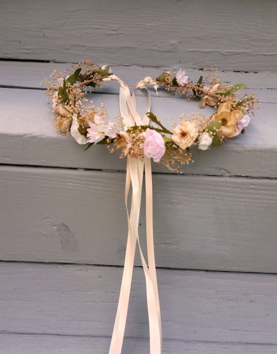 Flower Crown Champagne Pink Blush Bridal Headpiece Dried Hair Etsy
