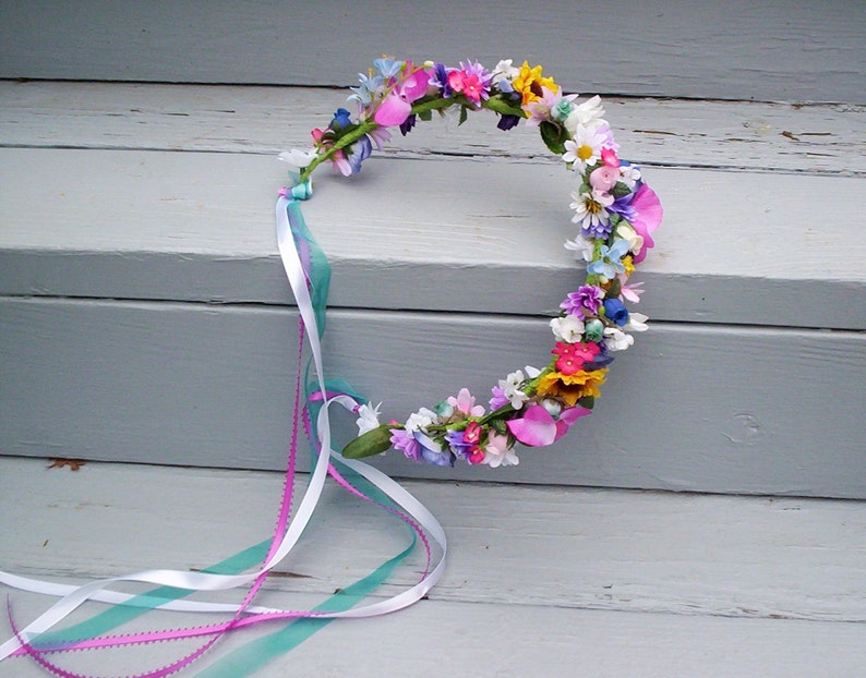 Rainbow Flower crown silk floral Headband pink sunflowers Hippie Boho Daisy hair wreath accessories Made in Michigan USA bridal mothers day