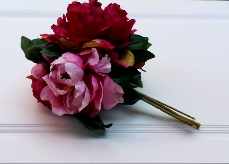 Burgundy Peony Bouquet Silk Wedding Flowers Winter Pink Etsy