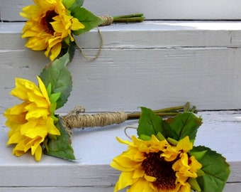 Sunflower Bridal bouquet Bridesmaids Budget Bride corsages boutonnieres elope summer USA made fall cheap silk wedding flowers accessories