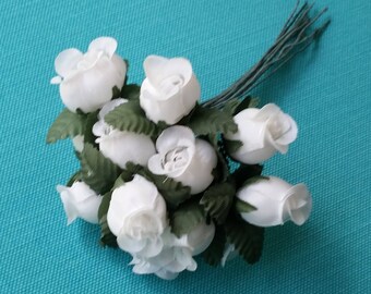 white rosebud flower crown making craft supplies set of 24 tiny roses wired Bridal favors Wedding flowers accessories hair combs