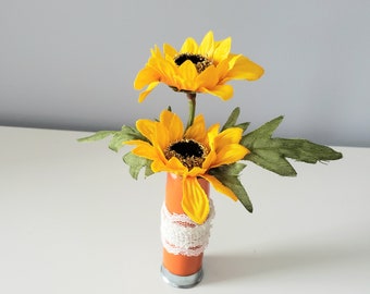 Sunflower shotgun shell boutonniere Cowgirl wedding groom orange bullet  rustic bridal artificial flowers hunter accessories anniversary