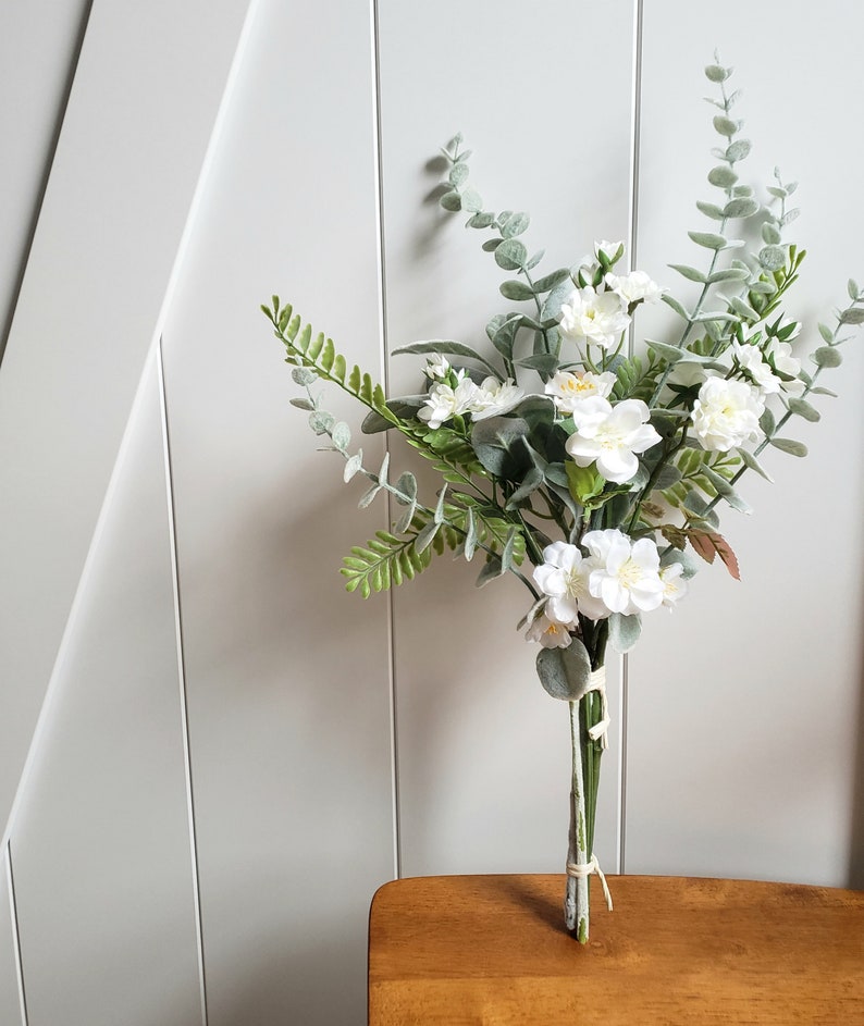 Elope Wedding Flowers winter groom boutonniere natural silk lambs ear white ivory blossoms bridal party simple wildflowers minimalist image 9