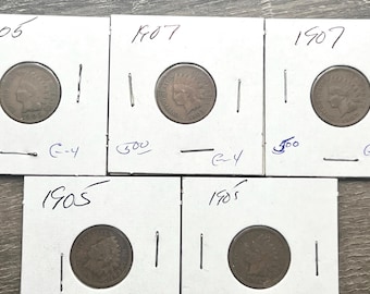 1905 and 1907 Indian head pennies (pack of 5)