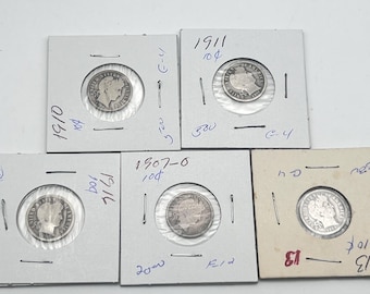 Dimes de barder de 1907, 1910, 1911, 1913, 1916 (paquet de 5)