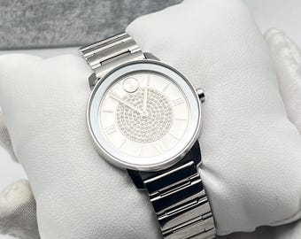 Reloj Movado Bold para mujer con esfera de acero inoxidable y cristales pavé.