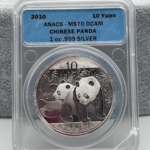 2010 10 yuan anacs - ms70 dcam chinese panda 1 oz .999 silver