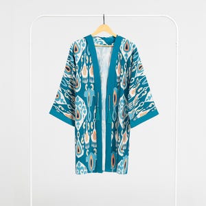 Handmade Kimono Short, Chapan Coat, Uzbek Ikat Robe, Bohemian Jacket, Caftan, Festival Outfit, Ethnic Clothing, Embroidered Long Coat