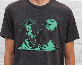Funny UFO Mountains Sasquatch Yeti Bigfoot Shirt gift for dad for mom for men or for women