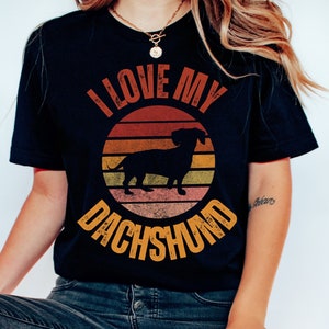 Retro I love my Dachshund Shirt, Vintage Style I love my Dachshund shirt, Wiener Dog Shirt, Doxie Shirt, Dog Lover Gift, Dachshund Gift Black