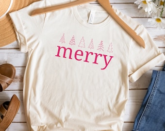 Merry Christmas Shirt, Christmas Tree T-shirt, Minimalist Christmas Shirt, Christmas Tee, Line Art Christmas Shirt