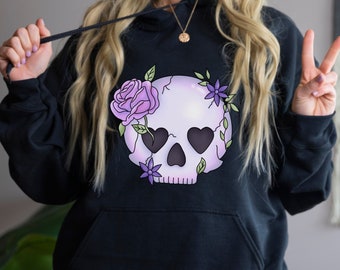 Cute Kawaii Skull Hoodie Sweatshirt, Skull Valentine's Day Hoodie, Pastel Goth Hoodie, Skeleton Hoodie, Valentine's Day Gift