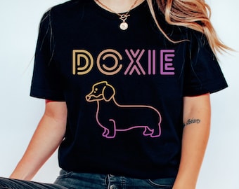 Retro Style Neon Doxie Shirt, Retro Dachshund Shirt, Doxie Shirt, Wiener Dog Shirt, Dachshund Gift, Doxie Mama, Dachshund Dad