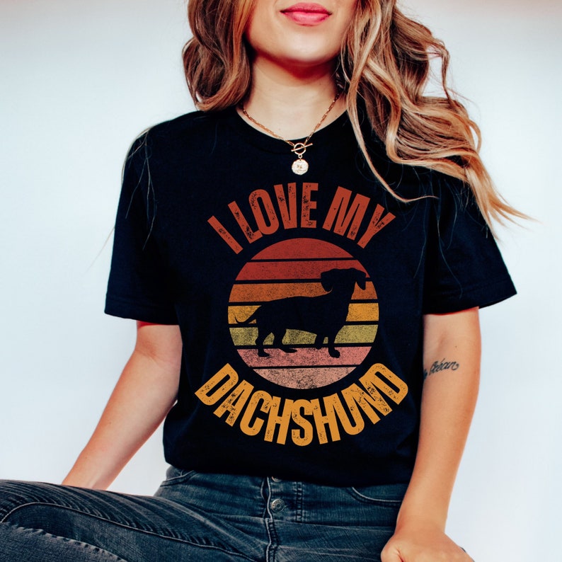 Retro I love my Dachshund Shirt, Vintage Style I love my Dachshund shirt, Wiener Dog Shirt, Doxie Shirt, Dog Lover Gift, Dachshund Gift Black