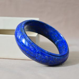 Carved Lapis Lazuli Bangle Bracelet - Gemstone Bangle (75mm)