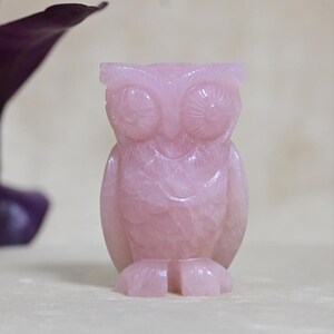 100% natural Hand Crafted Rose Quratz Owl Semi Precious Gemstone Crystal