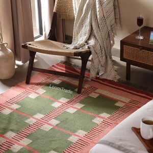 green with Off White Design Indian Handwoven Wool Jute Vintage Kilim Rugs For Home Decor Traditional Kilim Rug Oushak Rug Custom Size Rug,kilim durrie, jute rug, navajo rug, wool jute rug, handwoven rugs, southwestern rug, area rug, bohemian rug, kilim, kilim rug, moroccan, rug, tribal rug