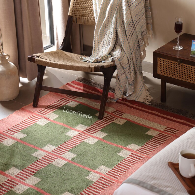 green with Off White Design Indian Handwoven Wool Jute Vintage Kilim Rugs For Home Decor Traditional Kilim Rug Oushak Rug Custom Size Rug,kilim durrie, jute rug, navajo rug, wool jute rug, handwoven rugs, southwestern rug, area rug, bohemian rug, kilim, kilim rug, moroccan, rug, tribal rug