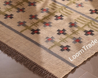 ハンドメイドウールジュートキリムラグ、幾何学模様のフラットウィーブエリアラグ、ファームハウスボヘミアン装飾。リビングルーム、寝室、ダイニングエリア、廊下、玄関に。