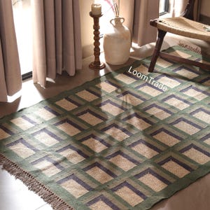 Handmade Wool and Jute Kilim Dhurrie Rug Traditional Indian Design, Kilim Dhurrie Rug, Traditional Indian jute Area rug Custam Size Rugs