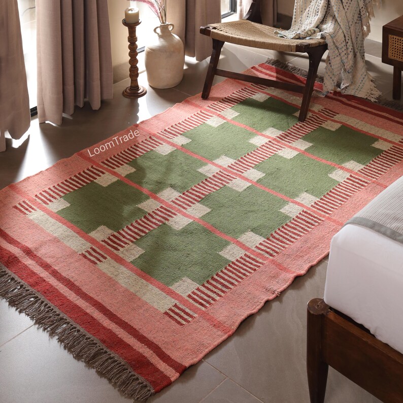 Wool and Jute Rug Handmade, Kilim Dhurrie Rug, Traditional Indian/WOOL JUTE RUGS,jute rug 9x12, navajo kilim rug, modern kilim rug, traditional rug, bohemian kilim rug, chunky wool jute rug, father's day gift, high traffic area, housewarming gifts, tribal kilim rug, turkish kilim rug, vintage kilim rug, wool kilim rug