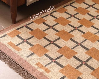 Kilim Rug, Handwoven, Wool and Jute Rug Vintage Kilim Rug Handwoven Indian Dhurrie Custom Size Traditional Area Carpet Flatweave home decor