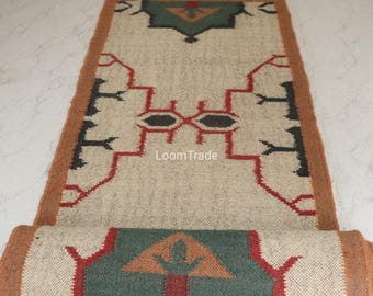 Ręcznie tkany dywanik Kilim z juty wełnianej, indyjski wystrój Boho