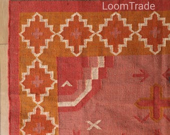 8x10 Wool Jute Kilim Rug, High Traffic Area Rug, Handmade Tribal Area Rug, Farmhouse Living Room Rug, Boho Flatweave Rug