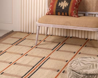 Handwoven Wool Jute Kilim Rug Bohemian Flatweave Area Rug