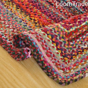 Handmade Cotton Chindi Rug - Colorful Rag Rug Multicolor Chindi Rug: Braided Boho Area Rug