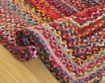 Handmade Cotton Chindi Rug - Colorful Rag Rug Multicolor Chindi Rug: Braided Boho Area Rug
