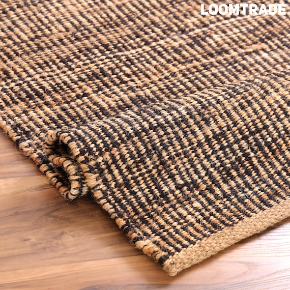 Handmade Runner Jute Rug Black and Natural stripe, Kitchen runner rug, Boho home decor carpet, Indian hand loomed rug, Custom size available