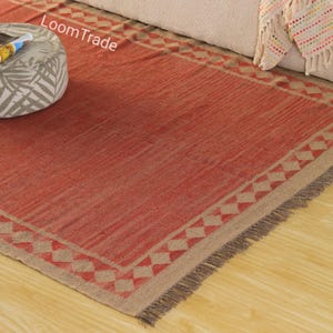 Handwoven Wool Jute Kilim Rug, Tribal Geometric Dhurrie, Southwestern Farmhouse Boho Home